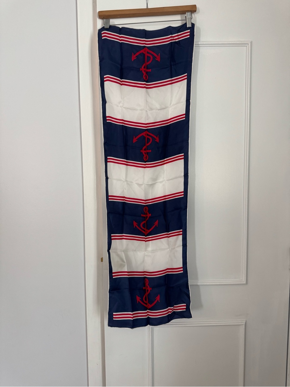 Silk Nautical Stripe Anchor Scarf in Navy, White & Red